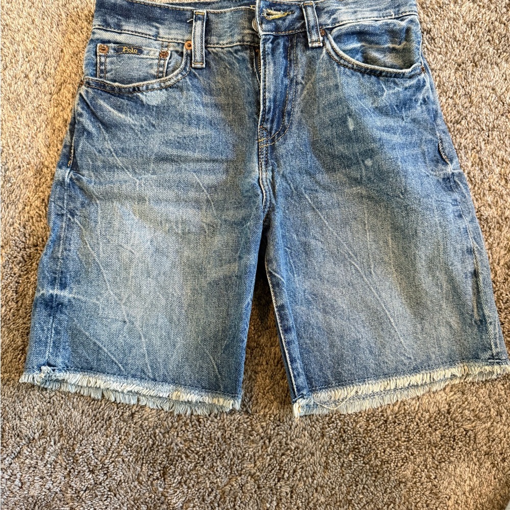 Polo by Ralph Lauren Blue Jean Shorts with Vintage-Inspired Distressing/Tshirt